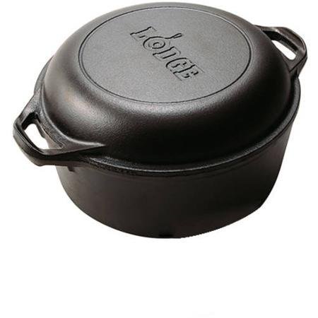 Lodge Logic Cast Iron 5 Quart Double Durable Dutch Oven For Excellent Source of Nutritional Iron by Lodge