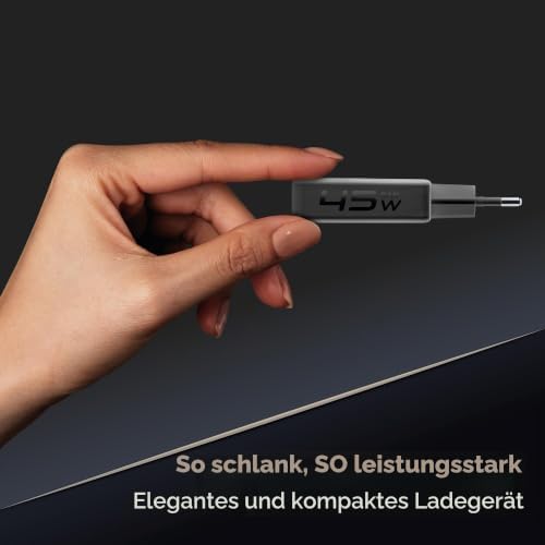 Netzladegerät Power Lite 45 W mit USB-C 45 W und USB-A 18 W, GaN+ Technologie, kompaktes Design, gleichzeitiges Laden von Zwei Geräten, schwarz