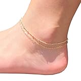COLROV Cute Layered Anklets Women 14k Gold Woman Charm Beaded Dainty Ankle Bracelet
