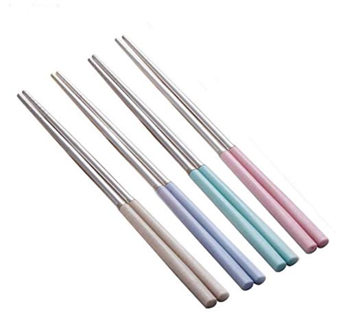 4 Pairs of Chopsticks Set Reusable Heat Resistant Eco-Friendly Stainless Steel Metal Wheat Straw Han - //coolthings.us