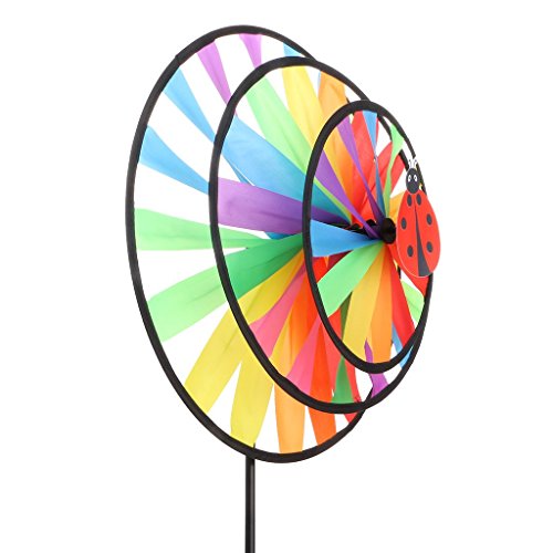 SimpleLif Colorful Rainbow Triple Wheel Wind Spinner Windmill Garden Yard Outdoor Decor