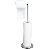 CompactStone Free Standing Toilet Paper Holder Stand, Stainless Steel Tissue Roll Holder Floor Stand Storage for Bathroom, Si