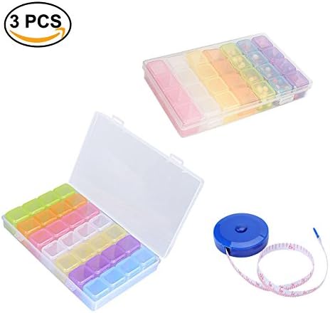 2 Pack 28 Grids Diamond Embroidery Box, Storage Case for Diamond Painting Rhinestone Accessories for DIY Craft, 1 pcs 60 Inch Push Button Soft Retractable Tape Measure