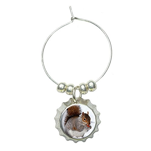 Squirrel Eating in Winter Wine Glass Bottlecap Charm Drink Marker
