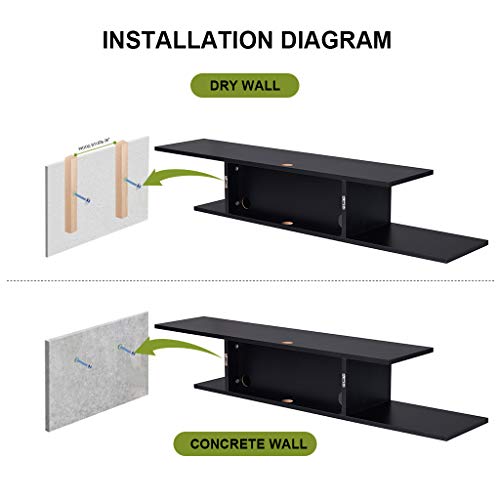 Sunon TV Stand Floating Wall Mounted Entertainment Center Media Console Wood Storage Shelf with Cable Management Slot(Black)