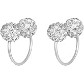 Shiny Balls U Shaped S999 Sterling Silver Hypoallergenic Small Hoop Stud Earrings for Women Teens Dainty Double Cubic Zirconia Crystal Balls Huggie Hoops 18g Screw On Piercing Studs Birthday Gifts