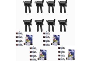 Yoshi Motors Pack of 16 Iridium Spark Plug + 8 Hemi Ignition Coil Replacement For Chrysler Dodge Jeep Ram Commander 1500 2500 3500 Challenger Durango V8 4.7L 5.7L 6.1L 6.2L 5602129AA 56029129AA UF504
