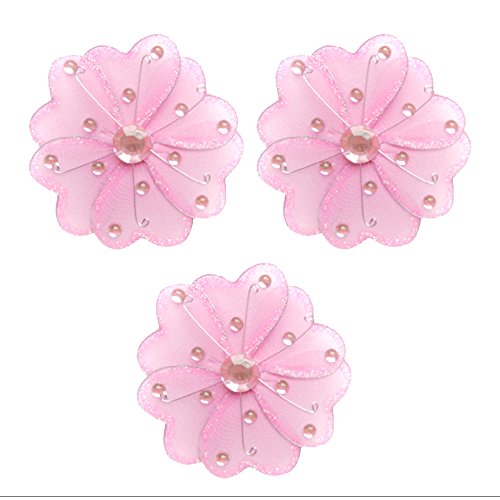 Flower Decor 4" Pink Mini X-Small Wire Hanging Nylon Mesh Flowers Daisies 3 Piece Decorations Set Decorate Baby Nursery Bedroom Girls Room Wall Wedding Birthday Party Shower Scrapbook Invitation DIY