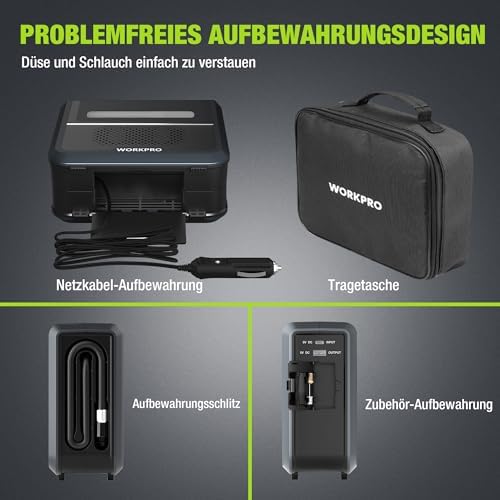 Kabellose Elektrische Luftpumpe 3-in-1 mit LED-Licht, Powerbank, Akku Kompressor mit Display & Abschaltautomatik, für Auto, Fahrrad, Motorrad, Bälle – USB & 12V Ladeoption