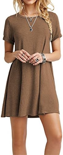 CPOKRTTWSO Women' s Casual Plain Tshirt Loose Dresses Coffee XL
