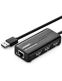 Ugreen Hub USB 2.0 de 3 puertos con 10 100Mbps Fast Ethernet LAN Alámbrico Apoyo a la red Windows 10 8.1 8, 7, XP, Vista, Mac OS X y Linux compatible para Windows Surface Pro, IdeaPad, MacBook Air, MacBook Retina, Chromebook, y más negro