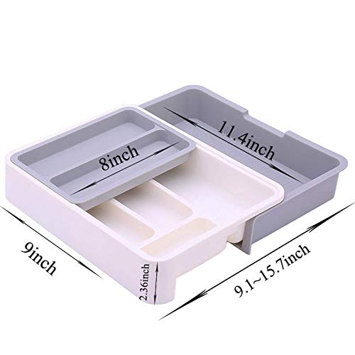 Flatware Utensil Drawer Organizer,Expandable Cutlery Drawer Trays for Silverware, Serving Utensils, Multi-Purpose Storage for Kitchen, Office, Bathroom Supplies (Grey)