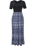 Aphratti Women's Bohemian Short Sleeve Maxi Long Dress with Elastic Waistband