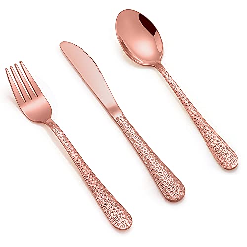 LIANYU 12-Piece Hammered Copper Silverware Set
