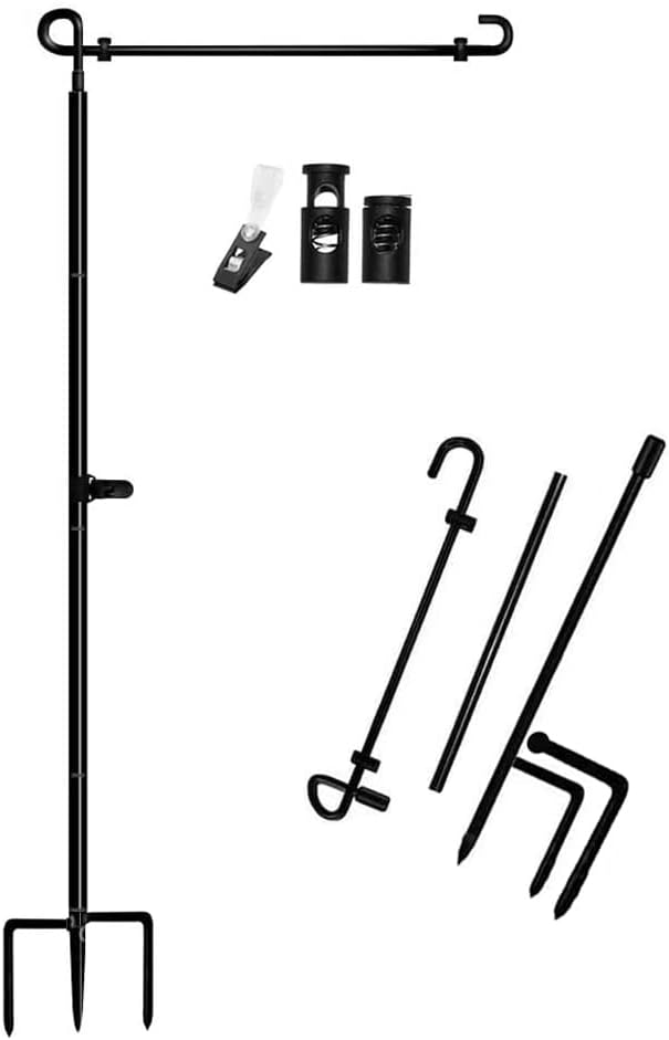 Flagpole Hardware - Upgraded Garden Flag Stand Banner Flagpole with 3 Prong Base, Black Wrought Iron Yard Garden Flag Pole - Holds Flags up to 12.5