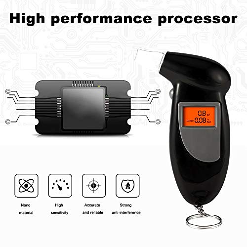 Alcohol Tester Breathalyzer Keychain, iPstyle Portable Professional Semiconductor Highly-Accurate Result Digital Blood Breath Tester for Driver with 5 Mouthpieces (Alcohol Tester)