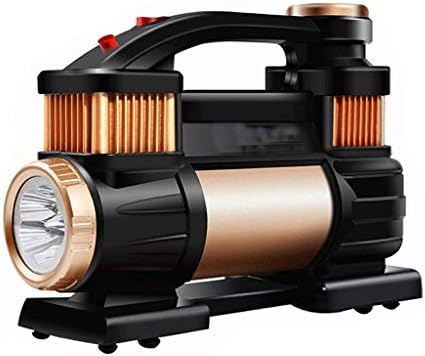 ZDD Portable air compressor pump, tire inflator, heavy duty double cylinder air pump, black gold 24x8.5x18.5cm (Color : Black Gold-24x8.5x18.5cm)