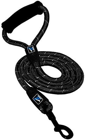 SuperScout Reflective Rope Dog Leash with Comfort Grip Handle (72 inches, Black)