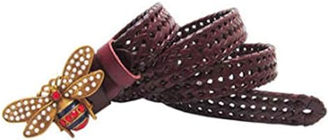 Fashion Women Men Rhinestone Beading Bee Buckle Belts Vintage Pu Leather Knitted Weave Waistbands