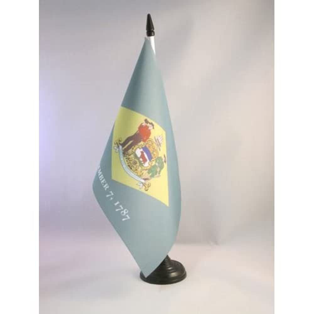 AZ FLAG Delaware Table Flag 5'' x 8'' - US state of Delaware Office Decoration 100% Polyester 21 x 14 cm - Mini Desk Flag with Pole and Black Plastic Base — image 1