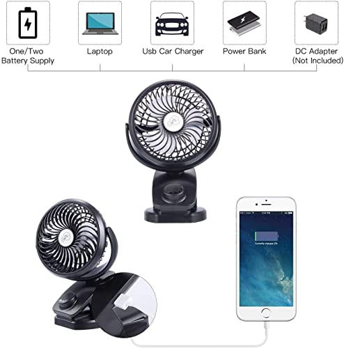 Mini Clip-on Fan 5000mAh Rechargeable Battery Operated USB Desk Fan Portable Personal Fan Small Quiet Stroller Fan for Home, Office, Travel, Camping, Baby Pram(Black)