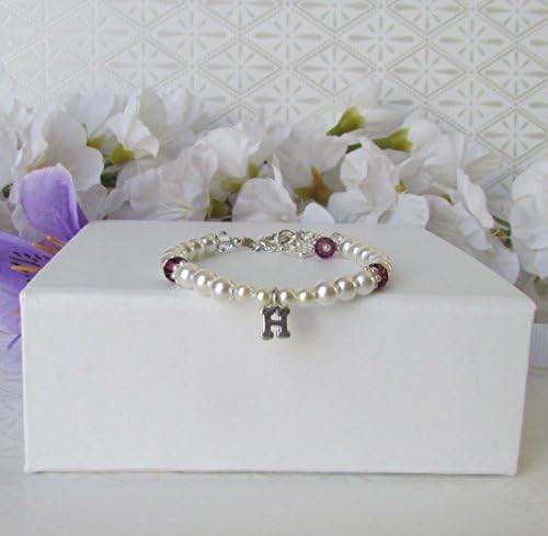 Birthstone Initial Charm Bracelet personalized birthday, flower girl, baptism
