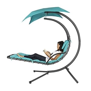 Best Choice Products Outdoor Hanging Curved Steel Chaise Lounge Chair Swing w/Built-in Pillow and Removable Canopy…