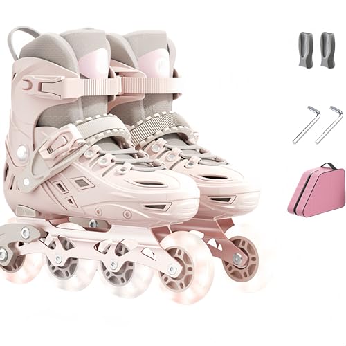 DAYONG Inline Skating Shoes for Kids, Adjustable Roller Skates, with 8 Light Up Wheels Thicken Shoe Shell, Dual Mode Rollerblades for Beginners, Kids, Adult.