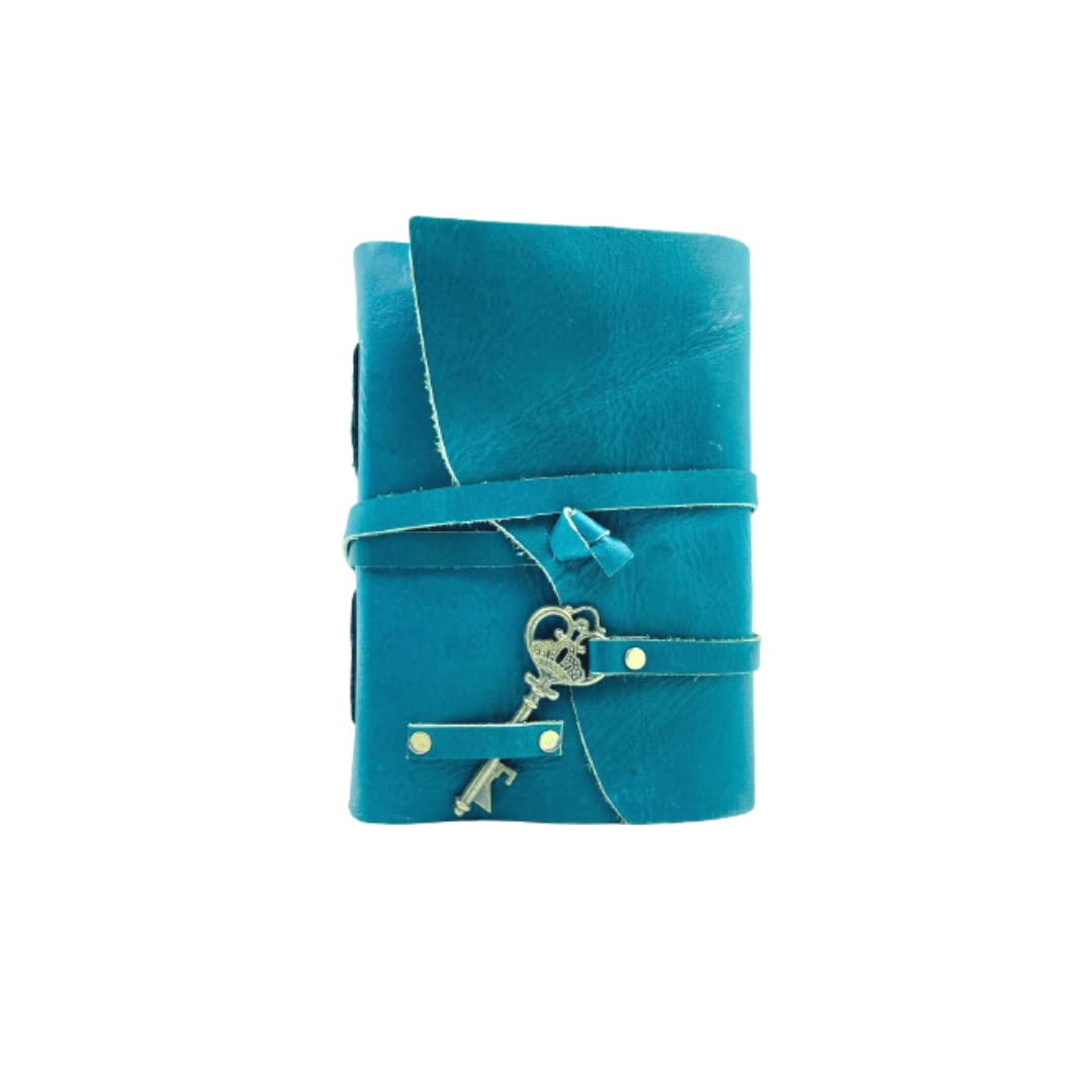OVERDOSE Deckle Turquoise Leather Journal with Key - Vintage Journal Men & Women Sketch Writing Diary Sketchbook Book of Shadows Handmade Vintage Deckle Edge Paper 5 x 7 inches | 12 x 17 cm | A6 — image 1