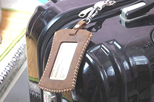 Handmade High Quality Genuine Leather Luggage Bag Tags for Men Women - Thumbnail 6