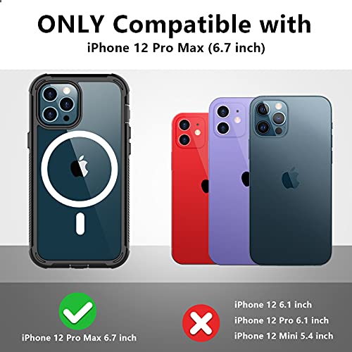 Redpepper for iPhone 12 Pro Max Case with Built-in Screen Protector,Compatible with Magsafe Full Body Heavy Duty Shockproof Case for iPhone 12 Pro Max-6.7inch (Black)