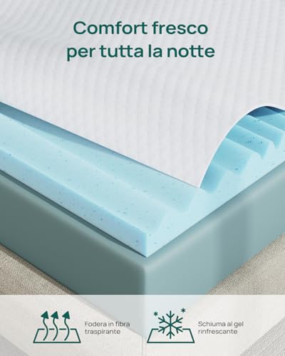 Releep Topper 160 x 200 cm in High Density Gel Foam, 7.5 cm Height, Reversible Core with 2 Fasteners and 5 Support Zones, Breathable Mattress Topper, Oeko-TEX & CertiPUR Certified