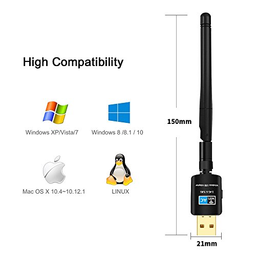 Suntrsi 600Mbps USB Wifi Adapter For Desktop Daul Band 2.4GHz/5GHz 433Mbps 802.11 ac/a/b/g/n USB Wireless Network Adapter for Desktop/Laptop/PC, Support Windows 10/8/7/Vista/XP/2000/Mac Os