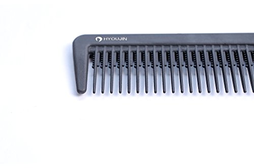 HYOUJIN 615 Black Carbon 5 Metal Prong Styling Comb Lift Teasing Comb 100% Anti static 230℃ Heat Resistant for parting separate section bun hairstyle...