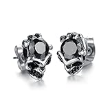 FUNRUN JEWELRY Unisex Stainless Steel Skull Head with CZ Inlay Stud Earrings Punk Style