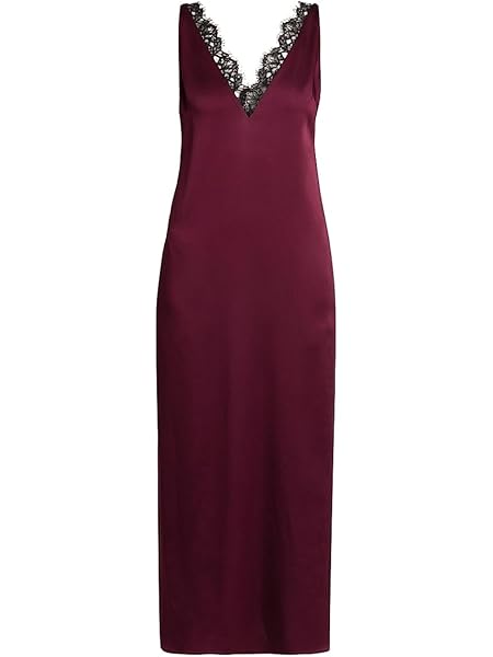 Stella McCartney Satin-Lace V-Neck Maxi Slipdress — Bordeaux