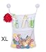Bath Toy Organizer by Homez - Big White Bath Toys mesh net Bag 20.4-17.7inch + 3 Pockets+ 2 Big Suction Hooks. Baby, Toddler, Kids Storage Organizer, Mold Free Shower Toy Bag, Travel, Baby Bathtub.