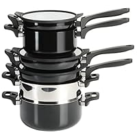 Kenmore Elite Grayson Stackable Platinum Nonstick Forged Aluminum Induction Cookware Set, 9-Piece, Black Kenmore Elite Grayson Stackable Platinum Nonstick Forged Aluminum Induction Cookware Set, 9-Piece, Black