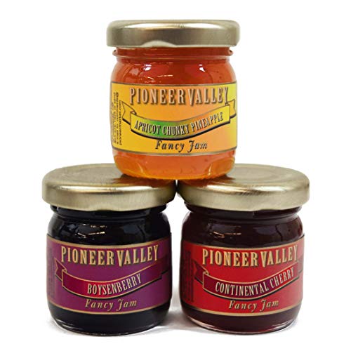 Pioneer Valley Gourmet Mini Jam Sampler 3 Pack 1.5oz Each - Boysenberry, Apricot Chunky Pineapple, Continental Cherry