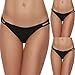 Ekouaer Women's Sleek String Bikini Panty Seamfree Low Rise Tanga 3 Pack Black, Small