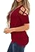 Adreamly Women's Casual Summer Short Sleeve Loose Strappy Cold Shoulder Tops Basic T Shirts Blouses Burgundy 2X-Large