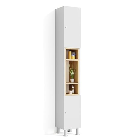 VICCO Badschrank AQUIS Weiß Eiche 200 cm - Badezimmerschrank Hochschrank Bad Schrank Badregal