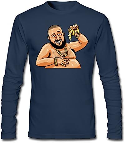 Men's Dj Khaled Cartoon Lovely Tummy Long Sleeve T-shirts Navy