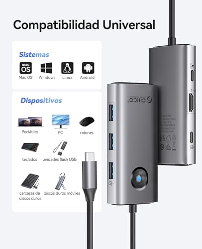 Docking Station, 6 EN 1 Hub USB C con HDMI 4K+ PD100W + 4 Puertos USB 3.0, Multipuerto USB 3.0 Adaptador Compatible con MacBook/DELL/HP/Surface