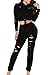 Pink Queen Women Long Sleeve Hole Hooded Top Pants 2 Piece Sport Set Tracksuit