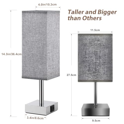 Aooshine Touch Control Bedside Lamps Set of 2, Touch Lamps with USB-C+A Charging Ports, 3-Way Dimmable Table Lamps for Bedroom with Grey Fabric Shade(Bulbs Included) | Touch Lamps with 3 Way Dimmable Table Lamps for Bedroom/Living Room/Study Room/Office with Grey Fabric Shade, Bulbs Included