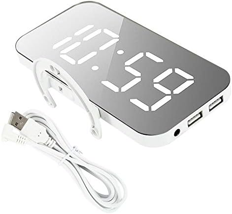 Lovestoryeu LED Digital Alarm Clock,Mirror HD Mirror Surface Display with Snooze Time Temperature Function for Bedroom, Office - LED Alarm Clock Batter y 3 Brightness Adjustment, Dual USB Port