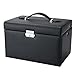 Black Jewelry Box Lockable Mirrored Storage Organizer Travel Case Faux Leather and Beige Velvet