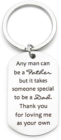 Father Gift Thank You Dad Step Dad Any man can be a father loving me as your own Inspirational Quote Keychain Key Ring Jewelry Necklace Gift Stainless Steel Double Sided Engraved !