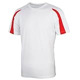 Just Cool Mens Contrast Cool Sports Plain T-Shirt (2XL) (Arctic White/Fire Red)